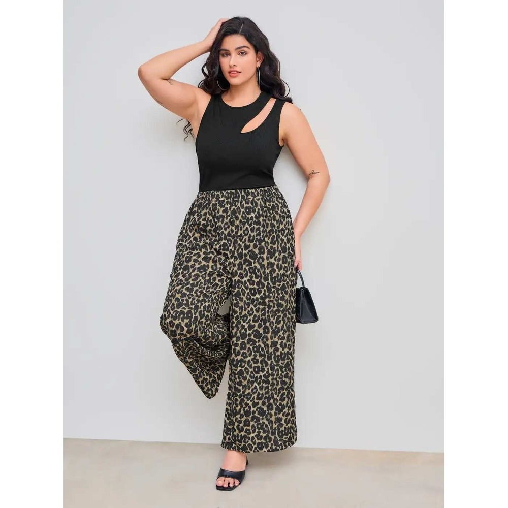 Cider Leopard Print Wide Leg High Waisted Elastic Pants Brown Black 2XL NWT